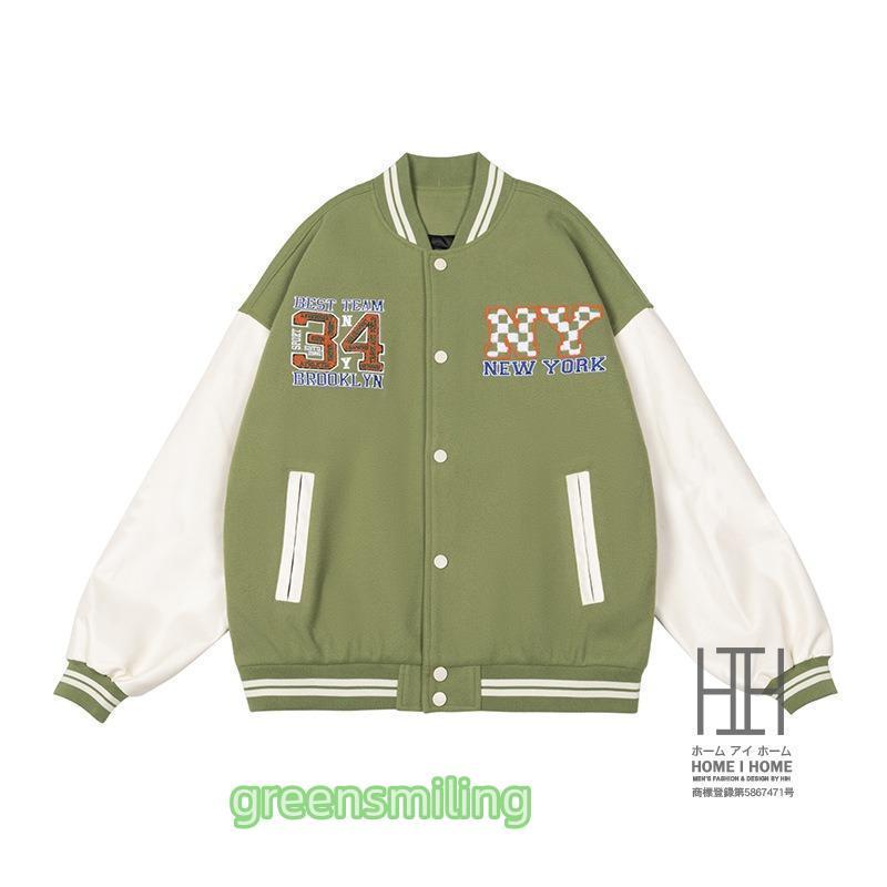 ジャケット スタジャン メンズ グリーン 赤 革ジャン 革 レザー 野球服