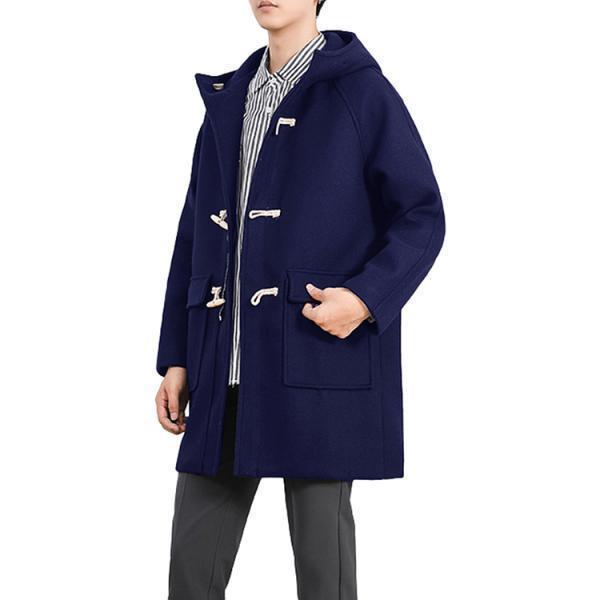 ダッフルコート メンズ 学生 フード付き トグルボタン ミドル丈