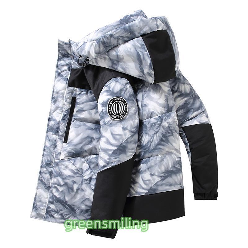 ダウンジャケット メンズ 白 柄 防寒着 ダウン アウター コート 冬