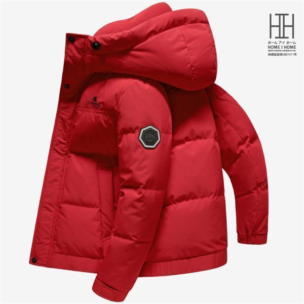 ダウンジャケット メンズ 赤 軽量 フード 防寒着 ダウン アウター