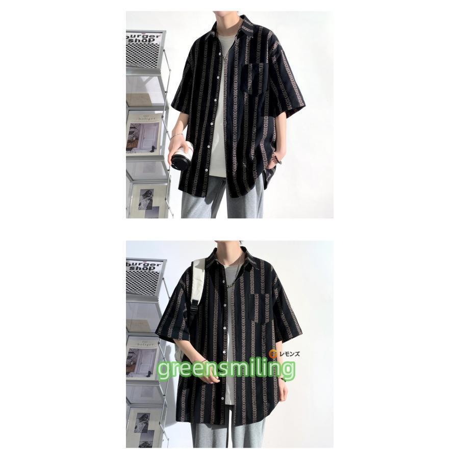 ストライプシャツ メンズ 半袖シャツ ビッグシルエット 五分袖