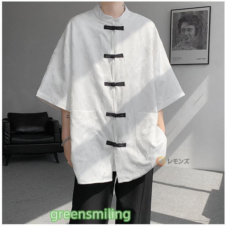 チャイナシャツ 5分 無地 チャイナボタン スタンドカラー ボケット付き