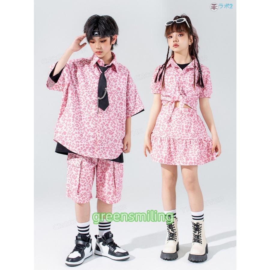 キッズダンス衣装 セットアップ ピンク ヒョウ柄 女の子 へそ出し
