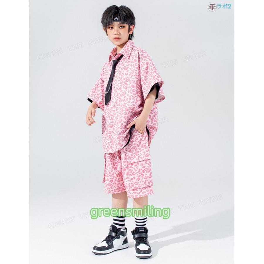 キッズダンス衣装 セットアップ ピンク ヒョウ柄 女の子 へそ出し