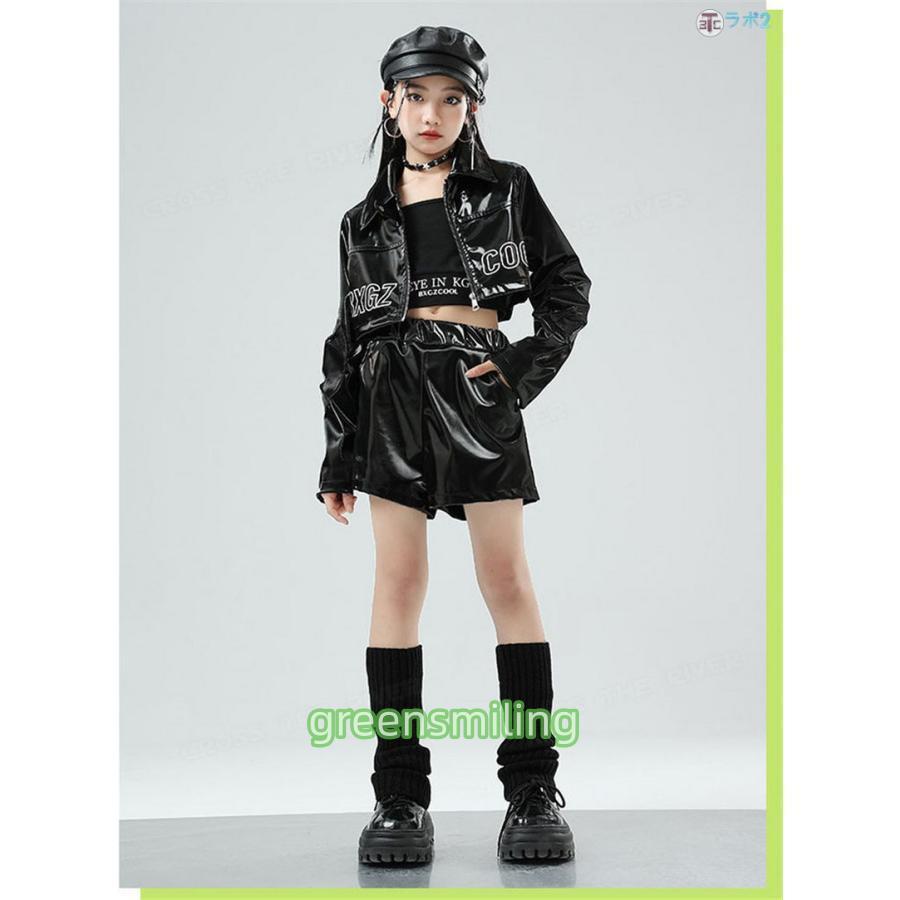 レーシング レザージャケット k-pop 衣装 黒 キッズダンス衣装