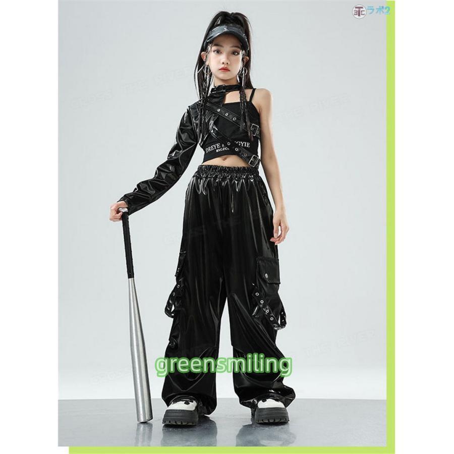 ワンショルダー 長袖 レザーパンツ k-pop 衣装 キッズダンス衣装