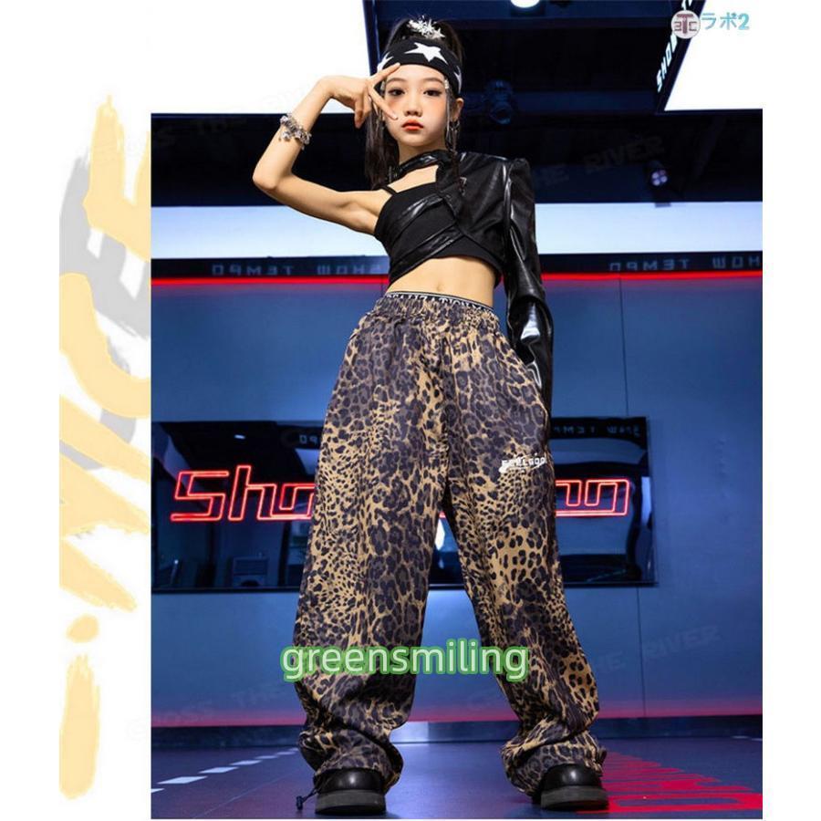 ワンショルダー 長袖 レザー ロングパンツ ヒョウ柄 k-pop 衣装 キッズ