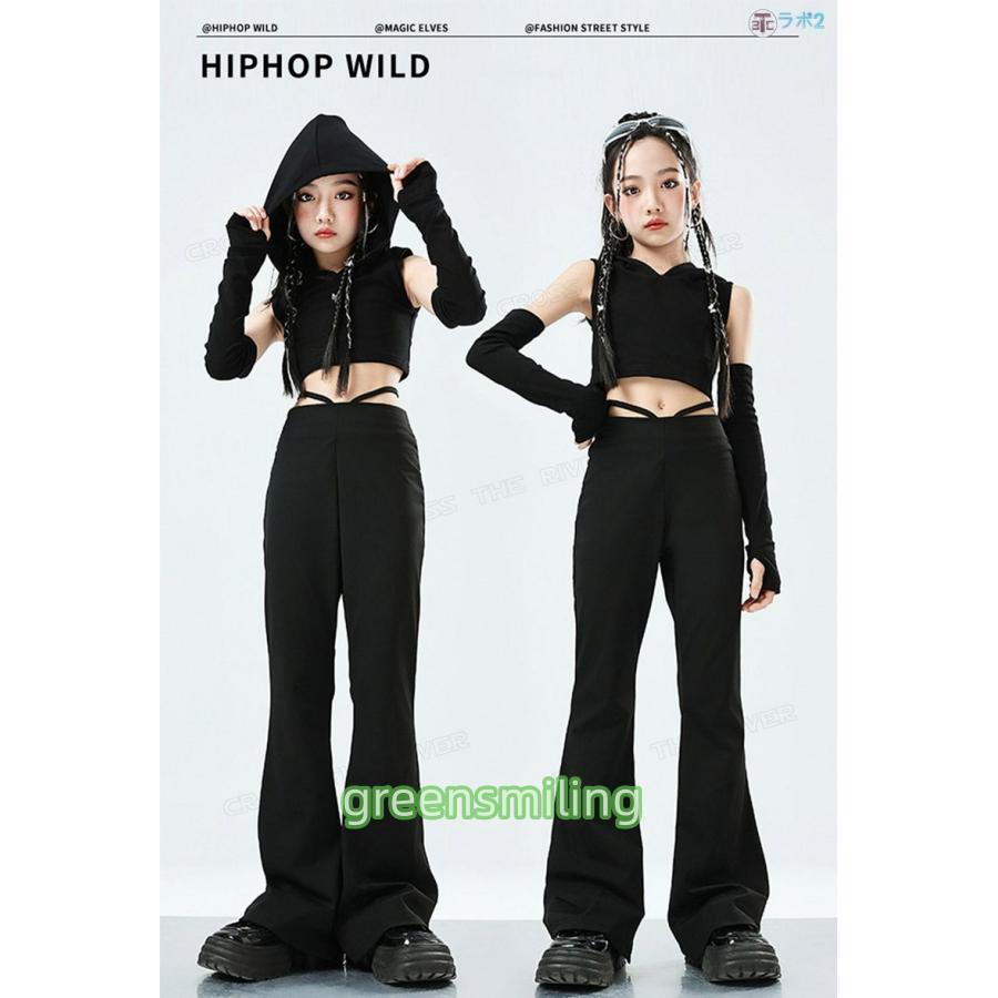 黒 ダンス衣装 キッズ セットアップ 女の子 へそ出しトップス ラップ