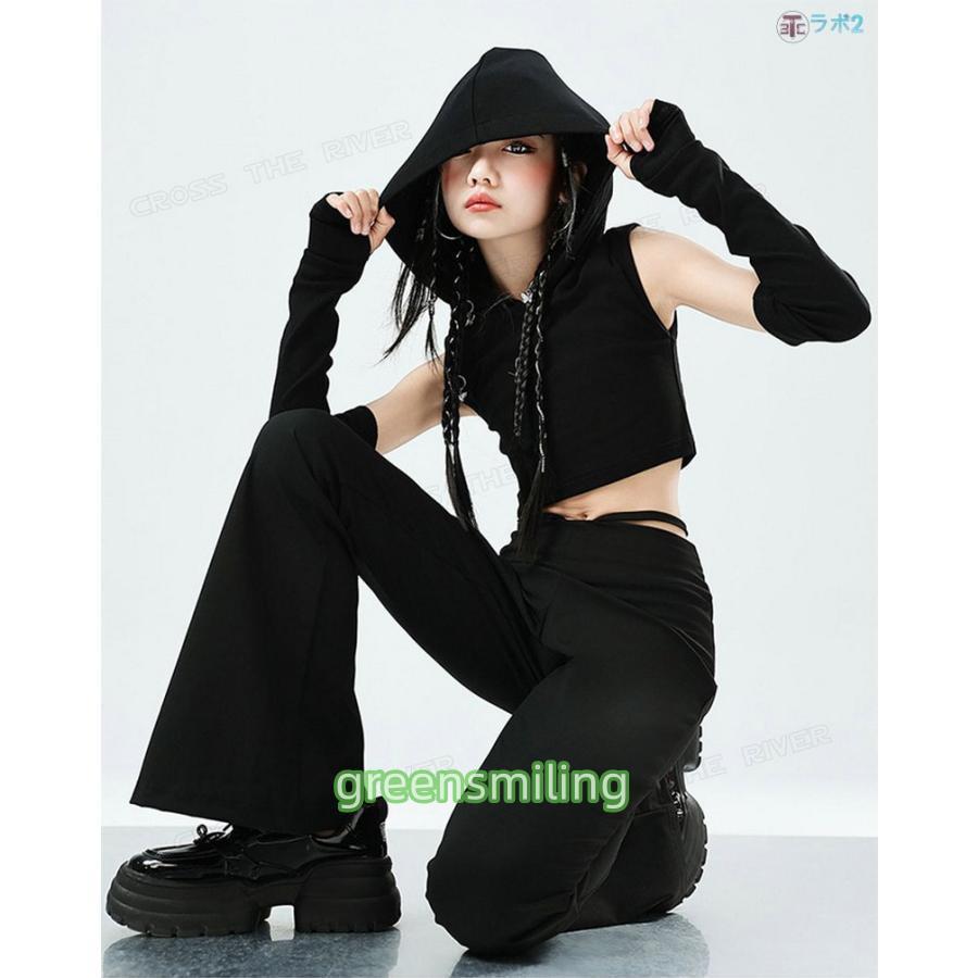 黒 ダンス衣装 キッズ セットアップ 女の子 へそ出しトップス ラップ