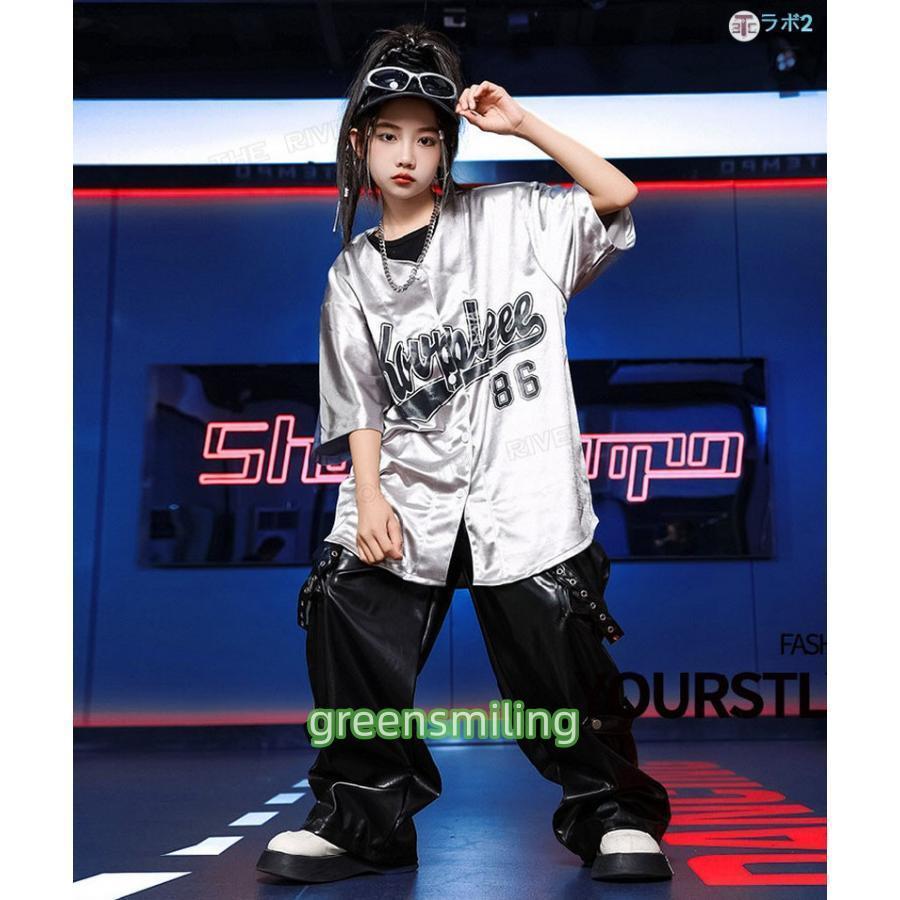 シルバー ダンス衣装 ヒップホップ キッズ ベースボールシャツ 女の子