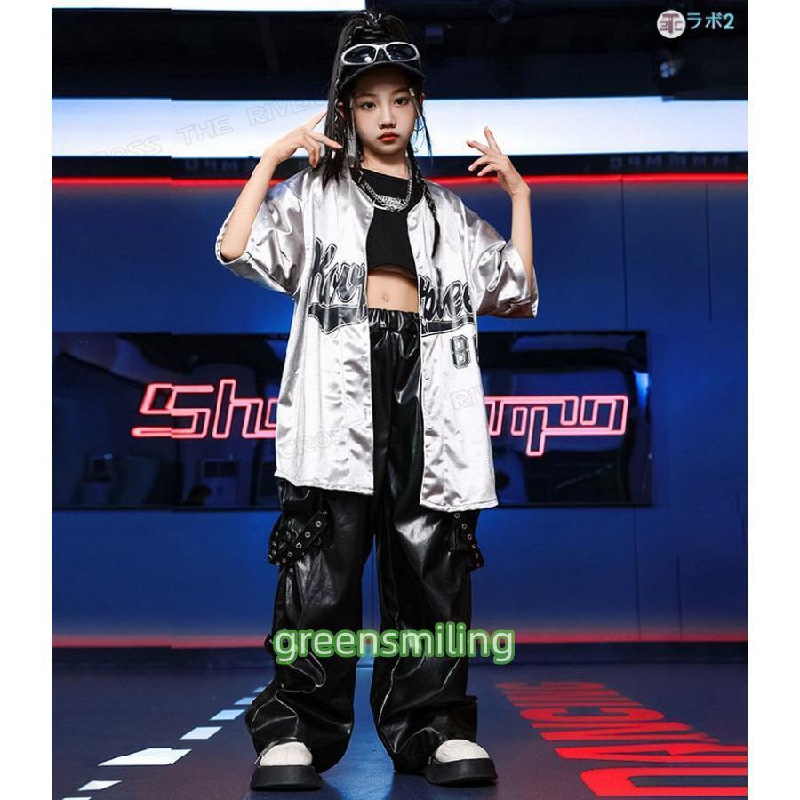 シルバー ダンス衣装 ヒップホップ キッズ ベースボールシャツ 女の子