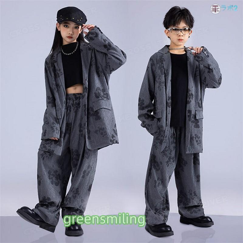 パンツスーツ グレー 花柄 キッズダンス衣装 セットアップ ヒップホップ ピアノ発表会 ブレザー ロングパンツ k-pop 衣装 韓国 子供服 ダンス衣装 セットアップ | ブランド登録なし | 05