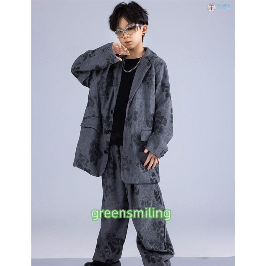 パンツスーツ グレー 花柄 キッズダンス衣装 セットアップ ヒップホップ ピアノ発表会 ブレザー ロングパンツ k-pop 衣装 韓国 子供服 ダンス衣装 セットアップ | ブランド登録なし | 06