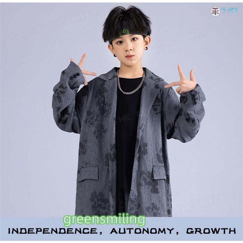 パンツスーツ グレー 花柄 キッズダンス衣装 セットアップ ヒップホップ ピアノ発表会 ブレザー ロングパンツ k-pop 衣装 韓国 子供服 ダンス衣装 セットアップ | ブランド登録なし | 07