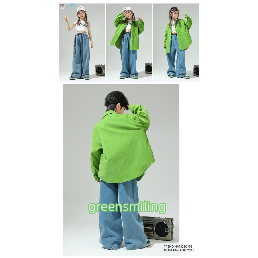 緑 シャツ キッズダンス衣装 ヒップホップ セットアップ 衣装 キッズ