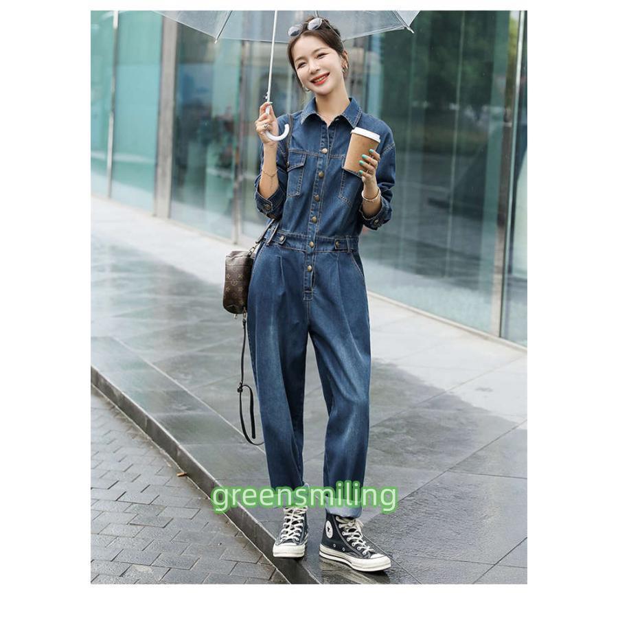 オールインワン レディース デニム 長袖 ワイドパンツ 春 秋 ゆったり 体型カバー 女性らしい お呼ばれ 可愛い 大きいサイズ おしゃれ ゆるっと カジュアル オールインワン レディース デニム 長袖 ワイドパンツ 春 秋 ゆったり