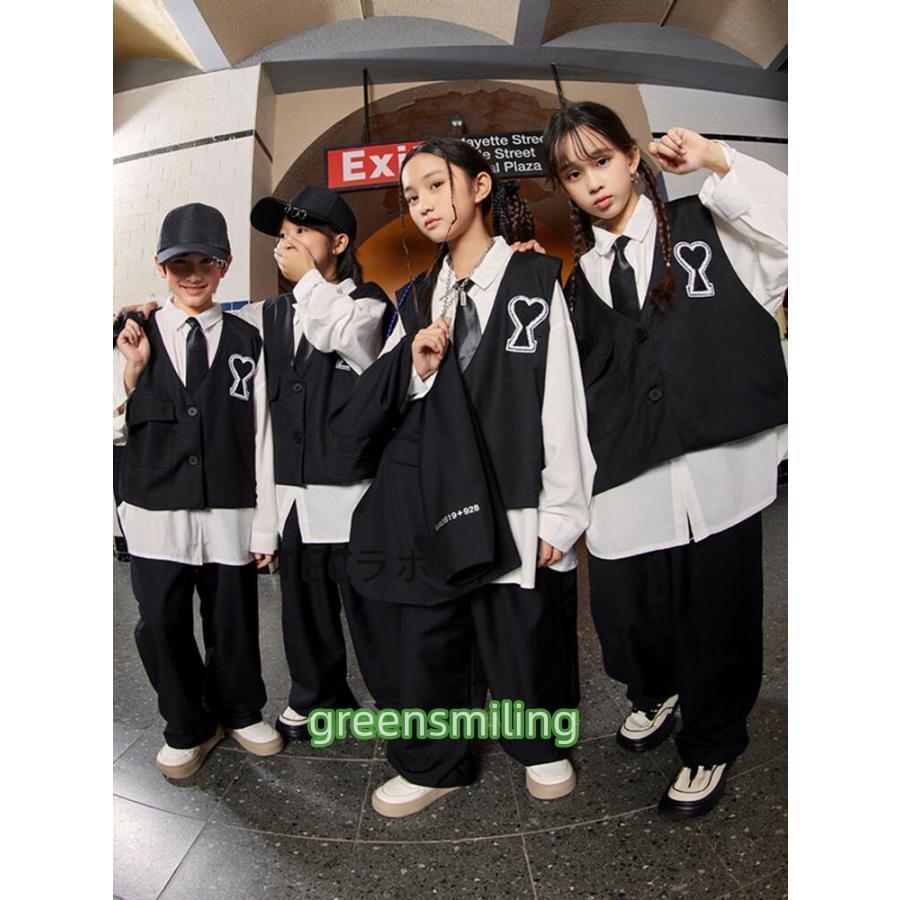 ブラック ロックダンス衣装 スーツ セット キッズ セットアップ ベスト