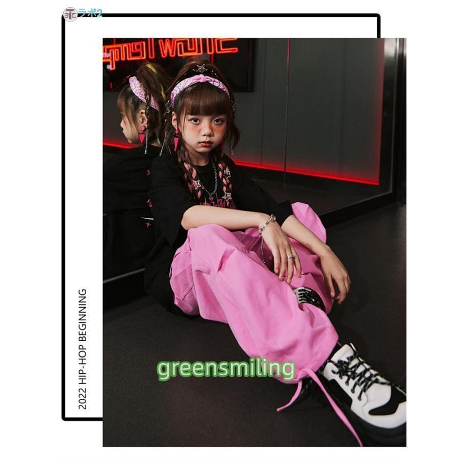 キッズダンス衣装 セットアップ ヒップホップ 子供服 黒 ピンク T