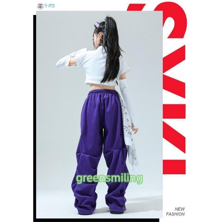 キッズダンス衣装 セットアップ パープル 白 ヒップホップ 衣装 キッズ