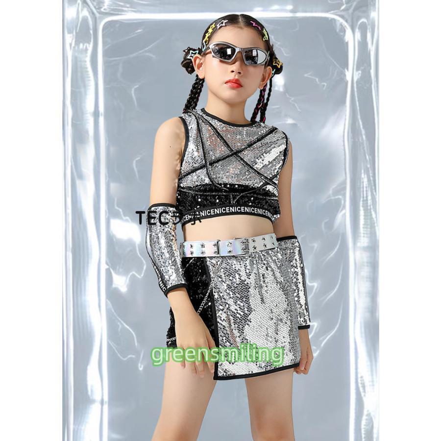 楽天市場】スパンコール キラキラ キッズダンス衣装 セットアップ へそ