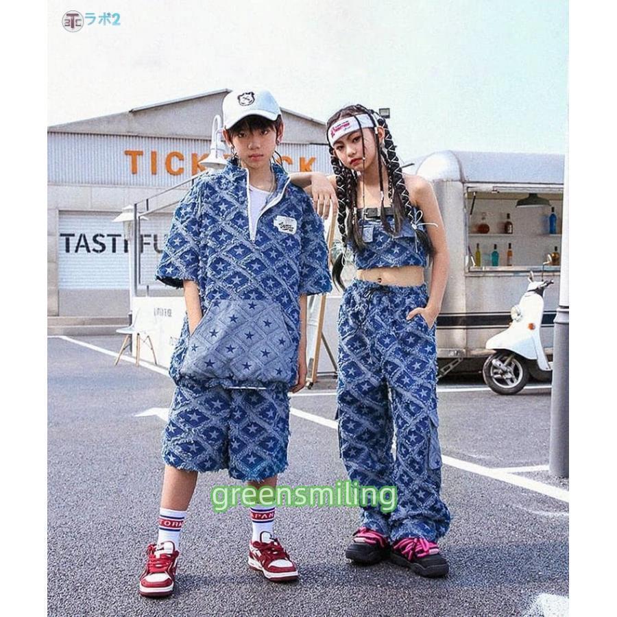 デニム 星柄 キッズダンス衣装 セットアップ ヒップホップ 衣装