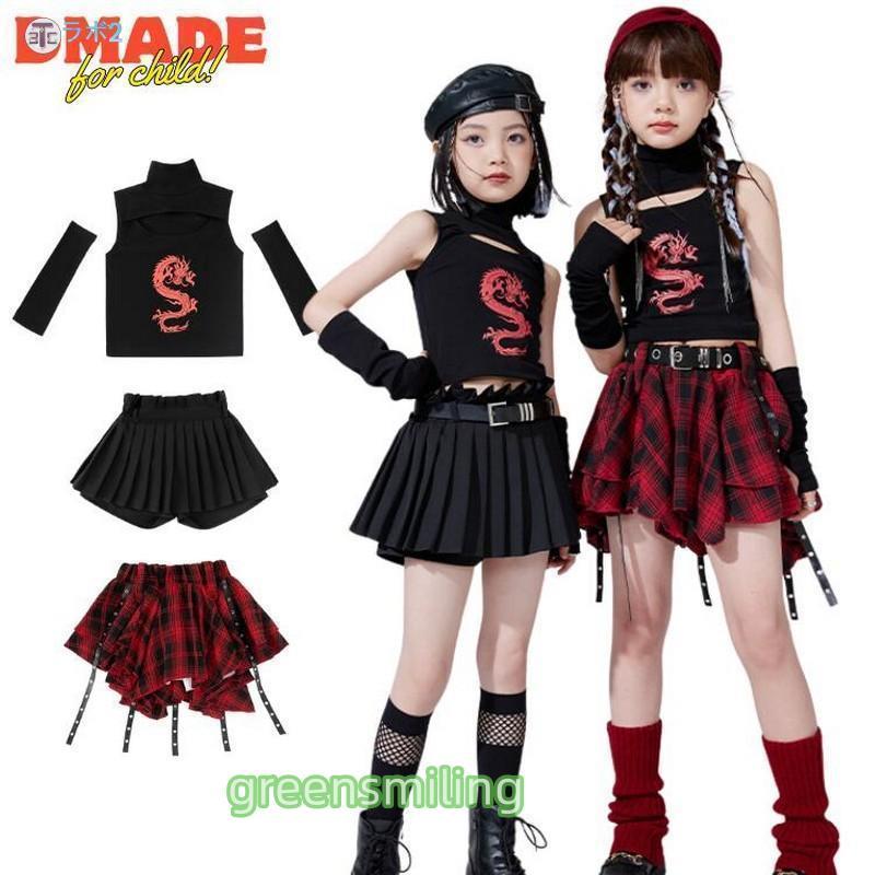 チアリーディング衣装セット 赤黒 チアガール ダンス 衣装 キッズダンス衣装 セットアップ 赤 黒 ヘソ