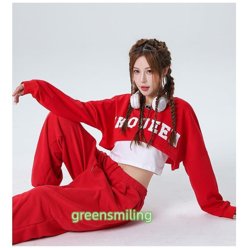 ダンス衣装 レディース セットアップ 練習着 チアガール 赤 黒