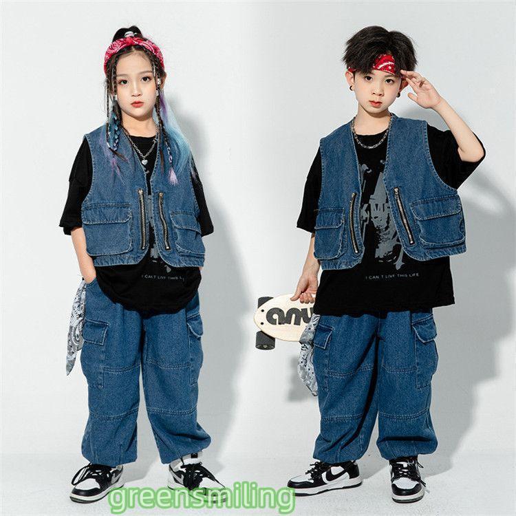 キッズ ダンス 衣装 ヒップホップ セットアップ tシャツ デニムパンツ