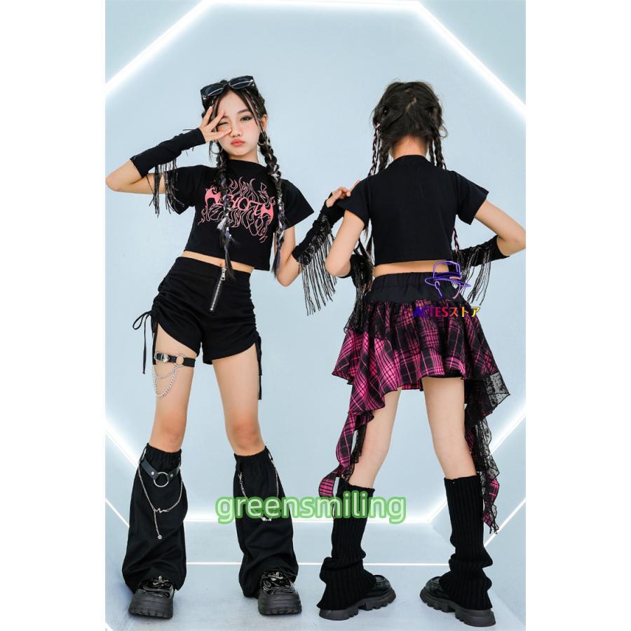 キッズダンス衣装 ヒップホップ チェック柄 原宿風 女の子