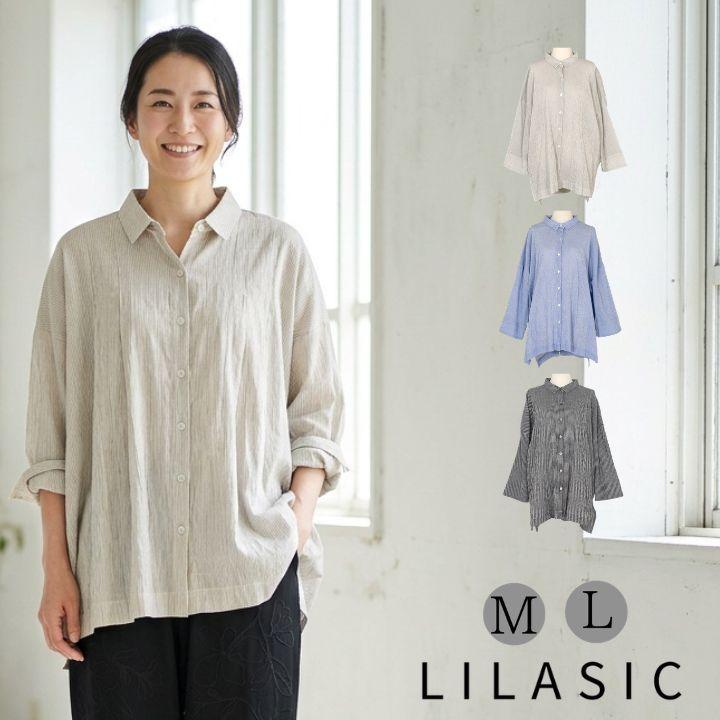 LILASIC（リラシク） ノースオブジェクト シュリンク オーバーシャツ レディース シュリンクカット スキッパー プルオーバー