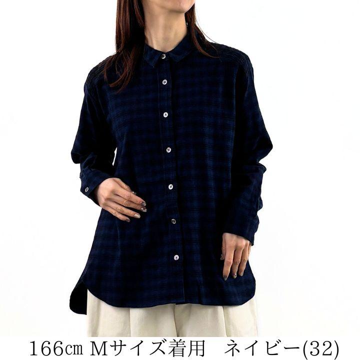 リラシク LILASIC シャーリング ブラウス シャツ レディース ソフトネル 長袖 無地 チェック トップス 綿100％ M便 不可] | LILASIC | 06