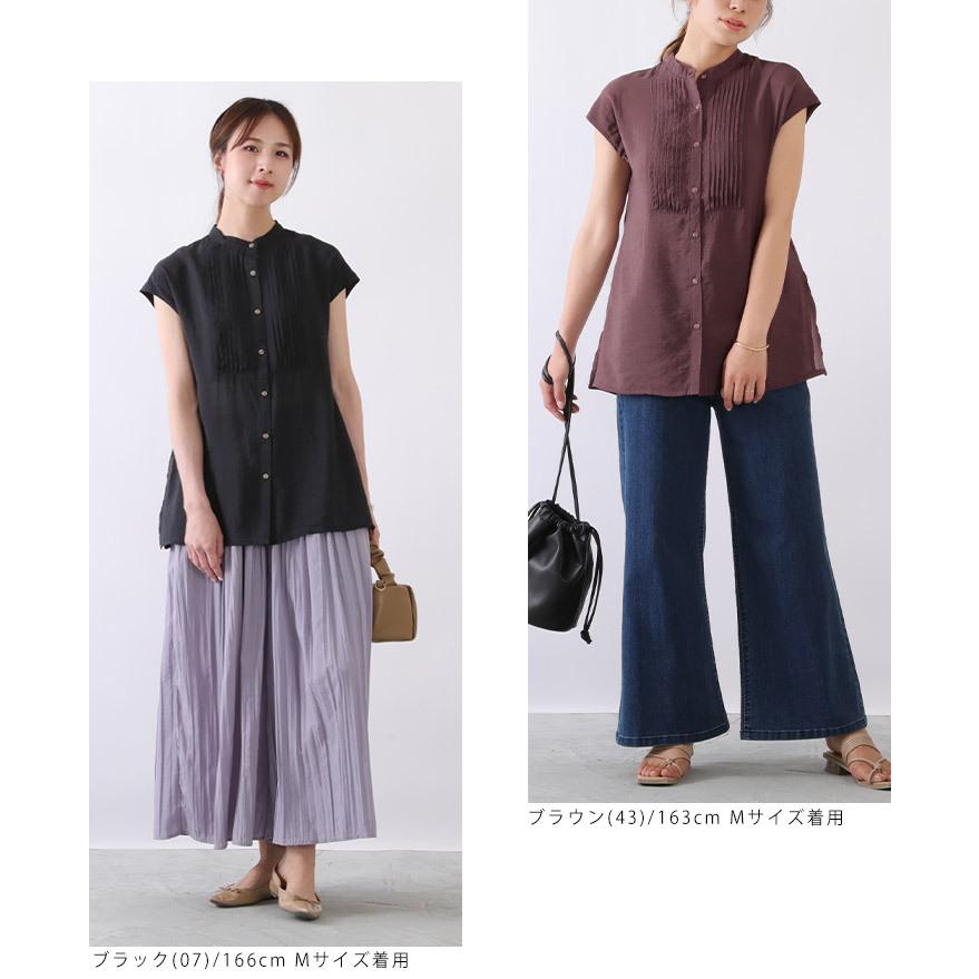【福袋対象C】 ブラウス シアー シースルー チュニック レディース トップス ピンタック フレンチスリーブ バンドカラー スリット シャツ 無地 [M便 1/1] |  | 13