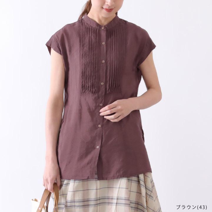 【福袋対象C】 ブラウス シアー シースルー チュニック レディース トップス ピンタック フレンチスリーブ バンドカラー スリット シャツ 無地 [M便 1/1] |  | 04