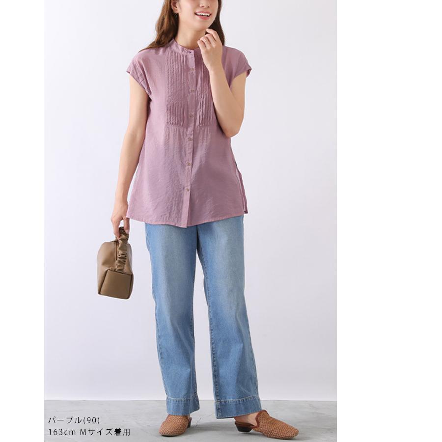 【福袋対象C】 ブラウス シアー シースルー チュニック レディース トップス ピンタック フレンチスリーブ バンドカラー スリット シャツ 無地 [M便 1/1] |  | 09