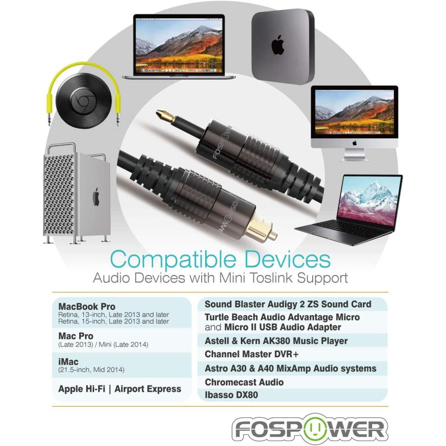 発売モデル FosPower 24K 金メッキプラグ トスリンク to to ミニトスリンク Toslink (角型ー丸型) Mini Toslink  光デジタル ブルーレイ、DVDレコーダー