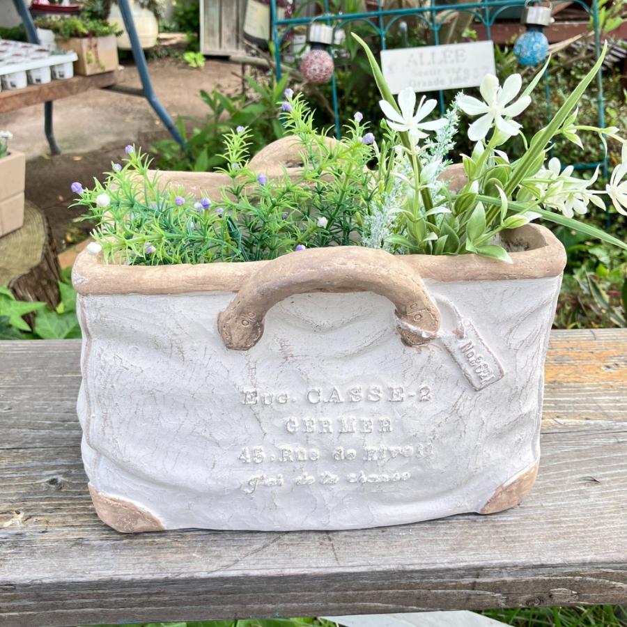 かばん型のかわいいプランター ホワイト(内径W20.5×L12cm) リヴォリ