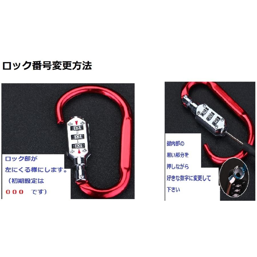 ロック付きカラビナ 鍵 暗証番号 ナンバー ダイヤル式 防犯 コンパクト