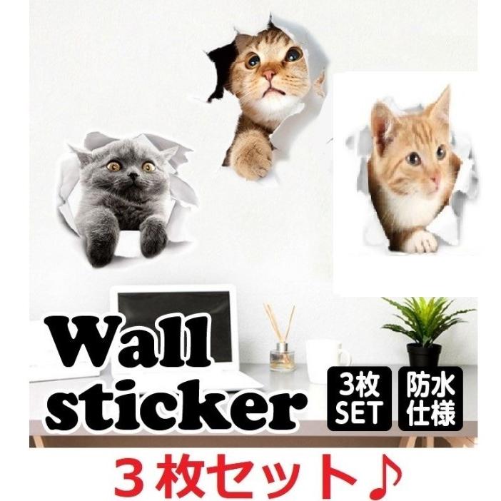 猫 シール ウォールステッカー 黒猫 三毛猫 ネコ 動物 アニマル トリックアート 65 以上節約 3d 写真 壁シール だまし絵 かわいい インテリアステッカー Cat