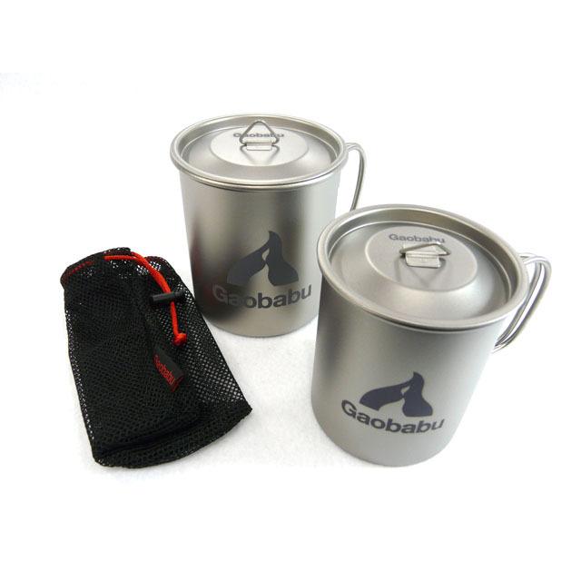 ガオバブ(Gaobabu) Gaobabuチタンマグカップ 300ml＆400mlのセット（フタ・メッシュ袋付）  チタン チタニウム 軽量 蓋付き | Gaobabu