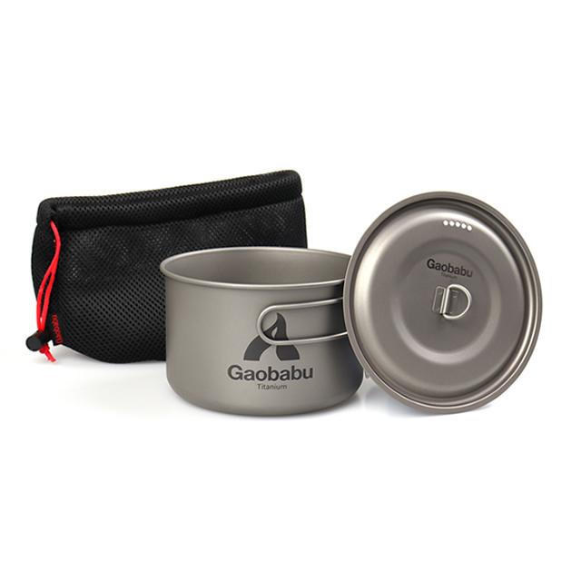 ガオバブ(Gaobabu)チタンポットSOLO 1300 フタ・厚手メッシュ袋付き クッカー チタン 軽量 水切り穴付き 調理機器 調理器具 鍋 | Gaobabu