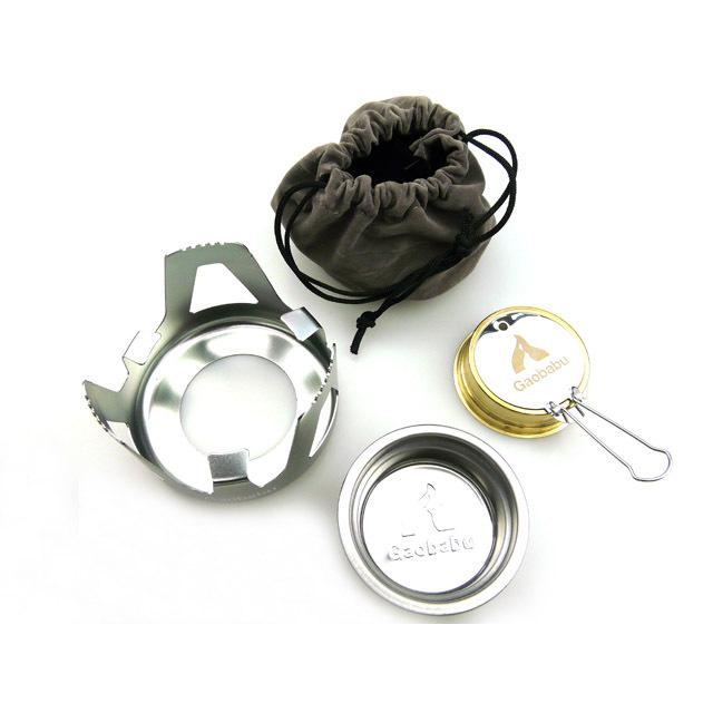 ガオバブ(Gaobabu)オリジナル固形燃料コンロセット(お得4点セット) GSET-03 固形燃料 アルコールバーナー 五徳ベース 収納袋 | Gaobabu