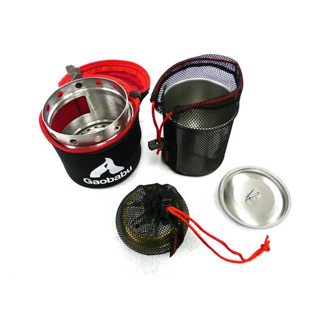 ガオバブ(Gaobabu)キャリボ風防 ステンマグ＋固形燃料ツールセット ミニトング GSET-09 収納ポーチ付き 火力調整 軽量 コンパクト | Gaobabu | 01