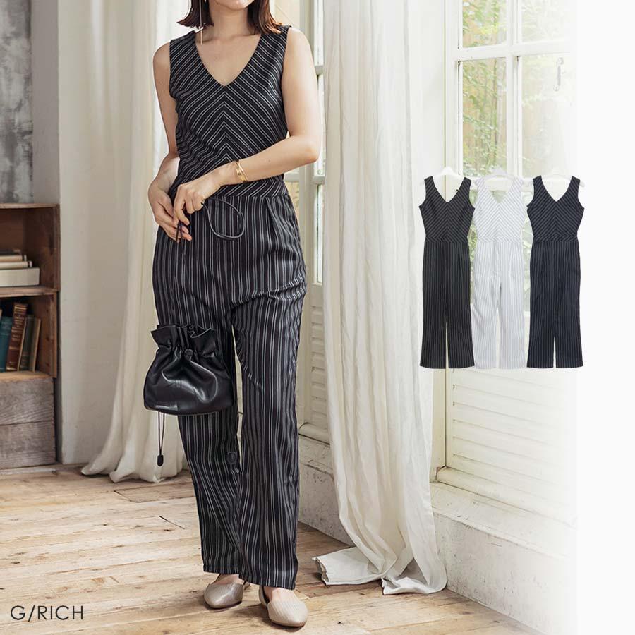 Sale オールインワン レディース つなぎ セットアップ 一体型 ノースリ ノースリーブ ストライプ 細見え おしゃれ 40代 30代 代 入学式 オケージョン a Growingrich 通販 Yahoo ショッピング