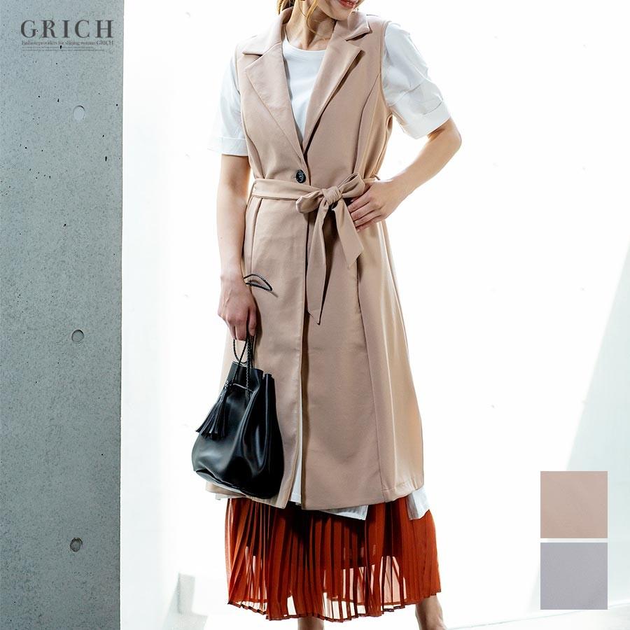 ジレ レディース ジレベスト ロングジレ トップス ロング ベスト 夏 秋 春 無地 オフィス コーデ ルック 袖なし 襟付き リボン Growingrich 通販 Yahoo ショッピング