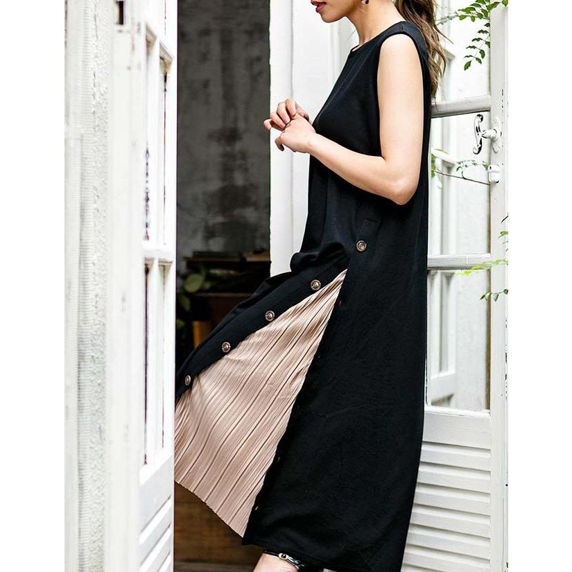 ワンピース レディース 夏 ロング マキシ 膝下 ノースリーブ プリーツ ストレッチ 2Way きれいめ おしゃれ 送0 | ブランド登録なし | 19