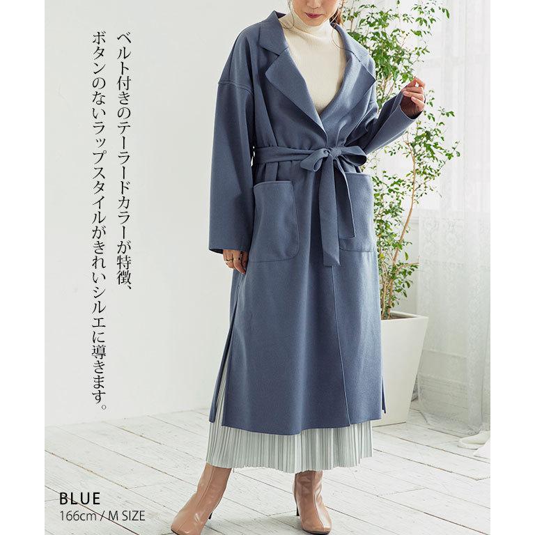 アウター コート ロングコート レディース テーラードコート ウールコート カクテルコート ベルト付き ラップコート 通勤 オフィス ボタンなし | ブランド登録なし | 03