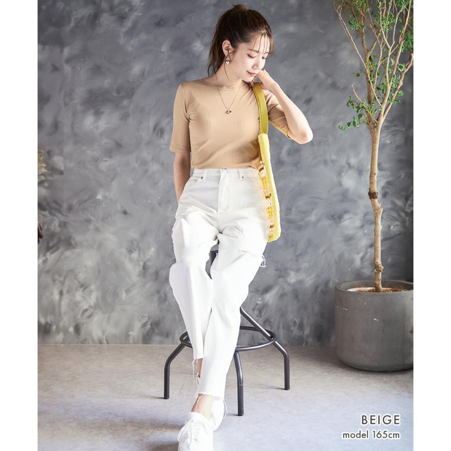 ベージュ プリーツ 半袖カットソー SALE 背中あき トップス 半袖 バックオープン tシャツ 背中開き