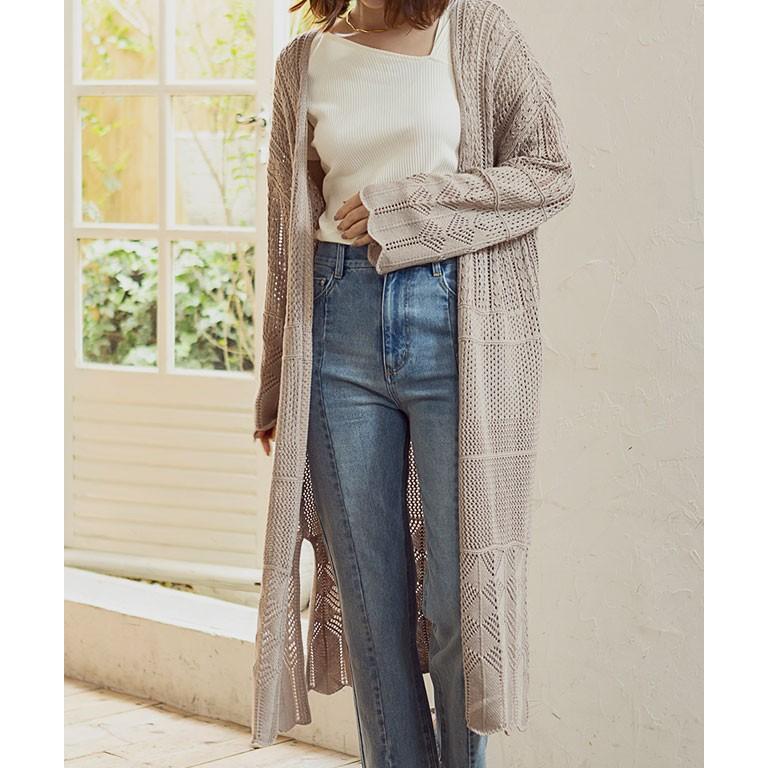 Sale トップス レディース カーディガン ロングカーデ 長袖 ワンピース レース ガウン 羽織り 透かし柄 体型カバー ニット 冷房対策 ママコーデ アイボリー 白 0325 Growingrich 通販 Yahoo ショッピング