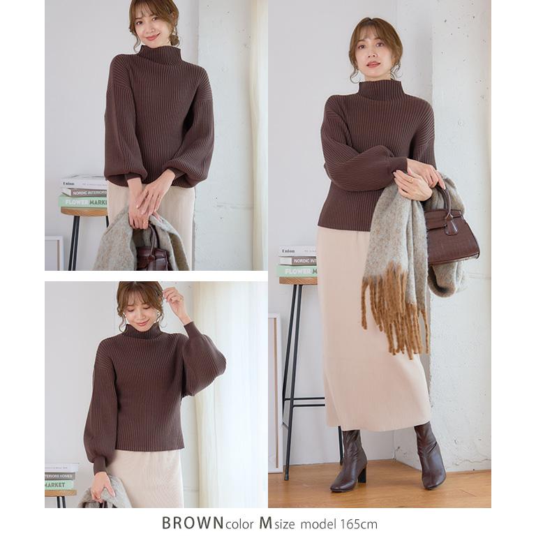 トップス ニット セーター レディース ポワン袖 長袖 ぽわん袖