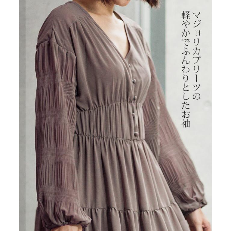 ワンピース 長袖 ロング マキシ ティアードワンピース 段々 フリル